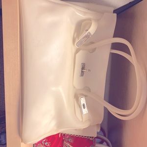 Designer Bag in white jelly with silver hardware.